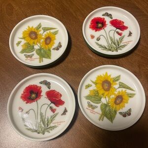 Set of 4 Portmeirion Sunflower and Poppy Coasters Trinket Dishes
